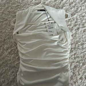 ZARA Ivory Ruched Satin Halter Top